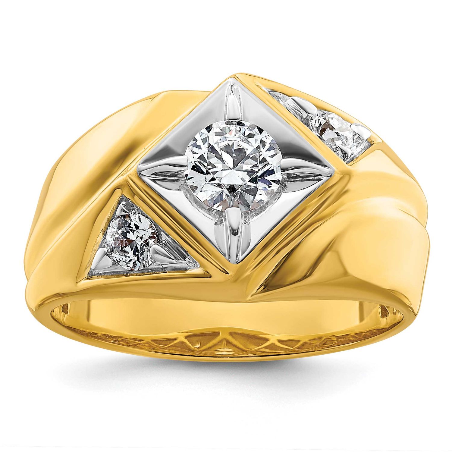 Rhodium IBGoodman Men&#39;s Polished and Satin Complete Lab Grown VS/SI F Ring 14k Gold, B220060B-4YLG,