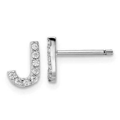 Cheryl M Polished Letter J CZ Initial Post Earrings Sterling Silver Rhodium-plated, QCM1867J,