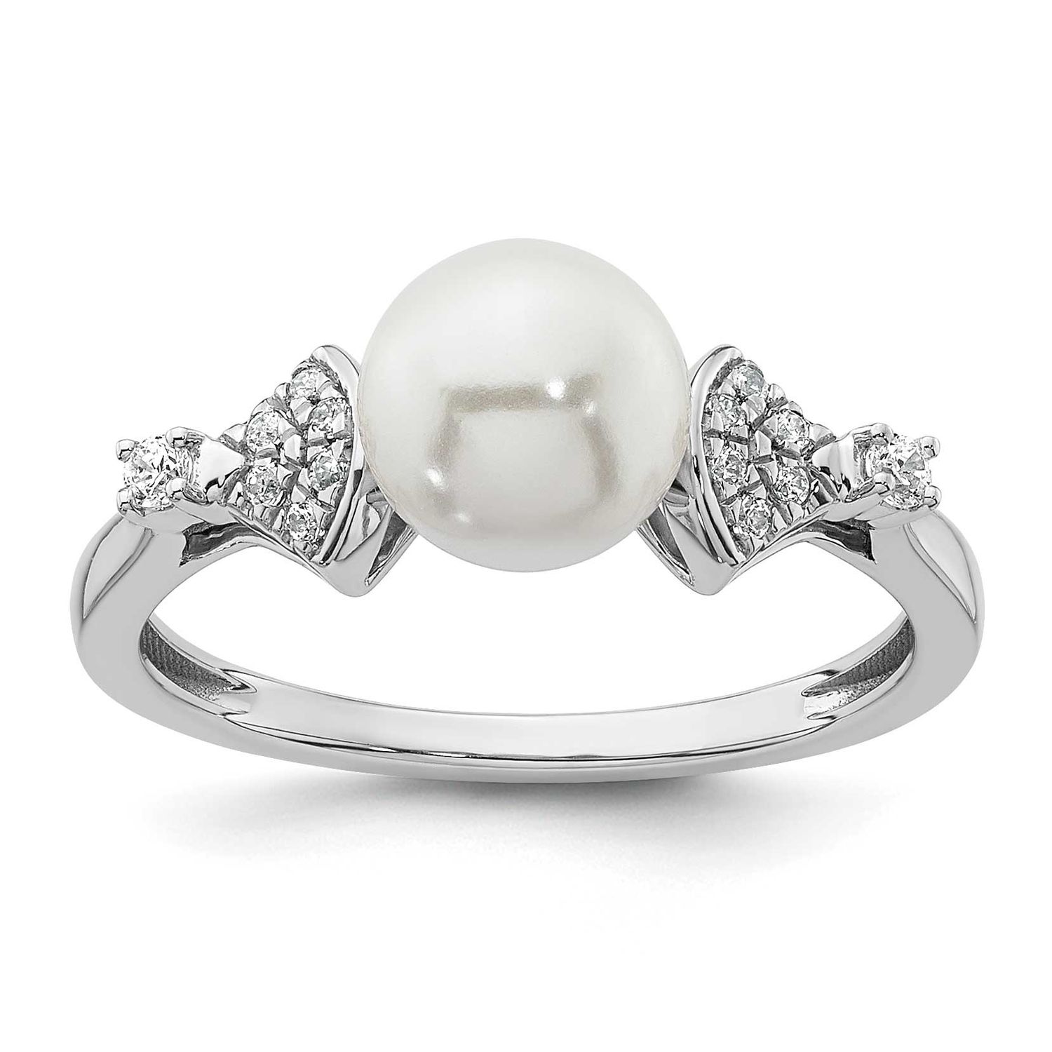 Polished Diamond and Pearl Fashion Ring 14k White Gold, RM9988-010-WAA,