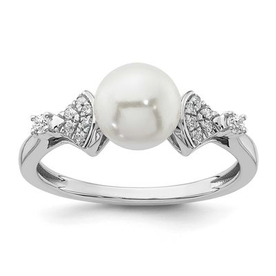 Polished Diamond and Pearl Fashion Ring 14k White Gold, RM9988-010-WAA,