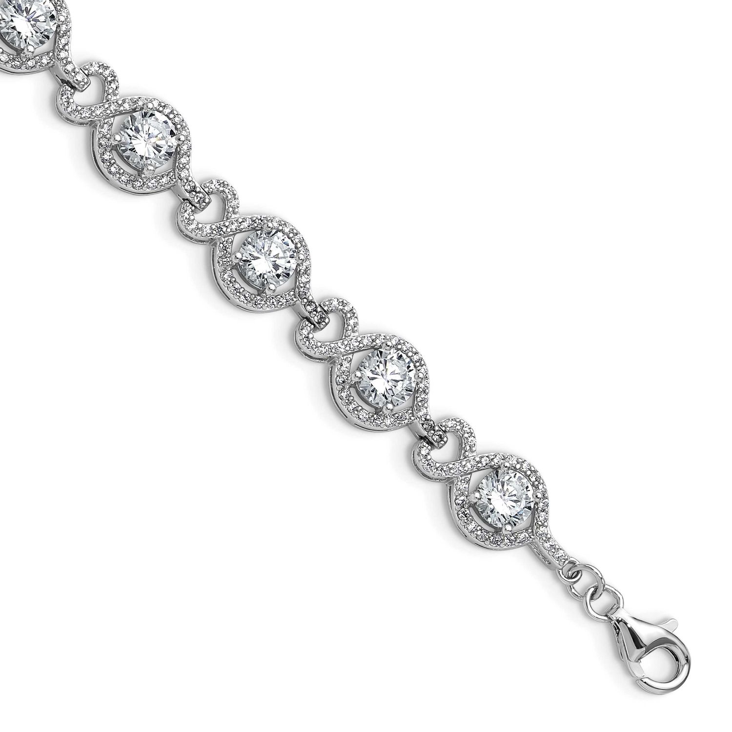 Cheryl M Polished Fancy CZ with 1 Inch Extension Bracelet Sterling Silver Rhodium-plated, QCM1831-7
