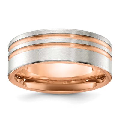 Rose IP-plated Stripes 8mm Band Stainless Steel Brushed, SR750-10.5, 196904252284