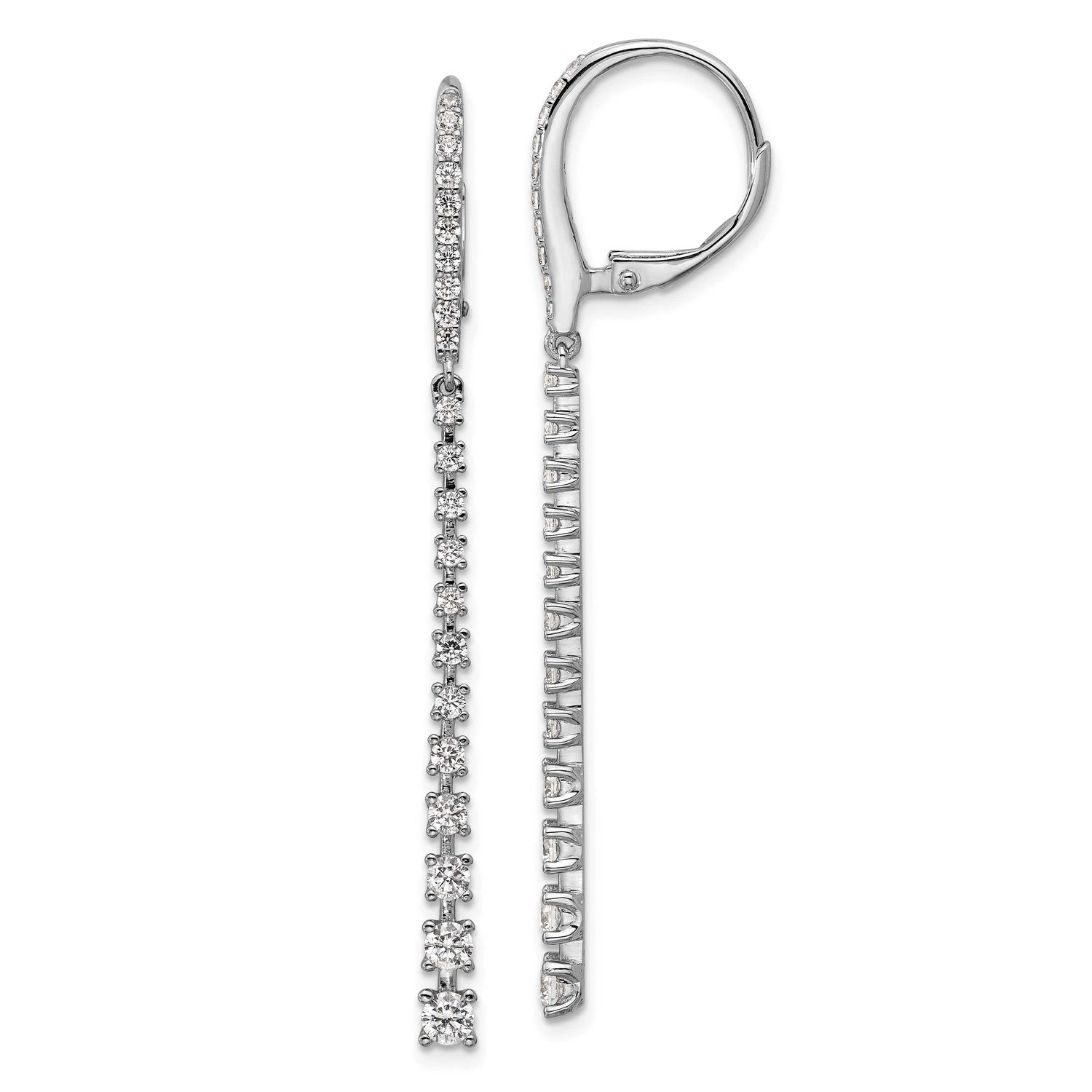 Cheryl M Polished Graduated CZ Leverback Dangle Earrings Sterling Silver Rhodium-plated, QCM1691, 1