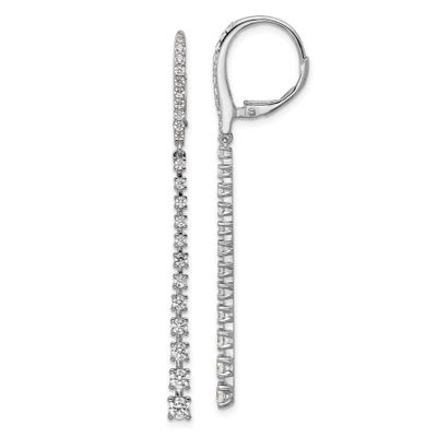 Cheryl M Polished Graduated CZ Leverback Dangle Earrings Sterling Silver Rhodium-plated, QCM1691, 1