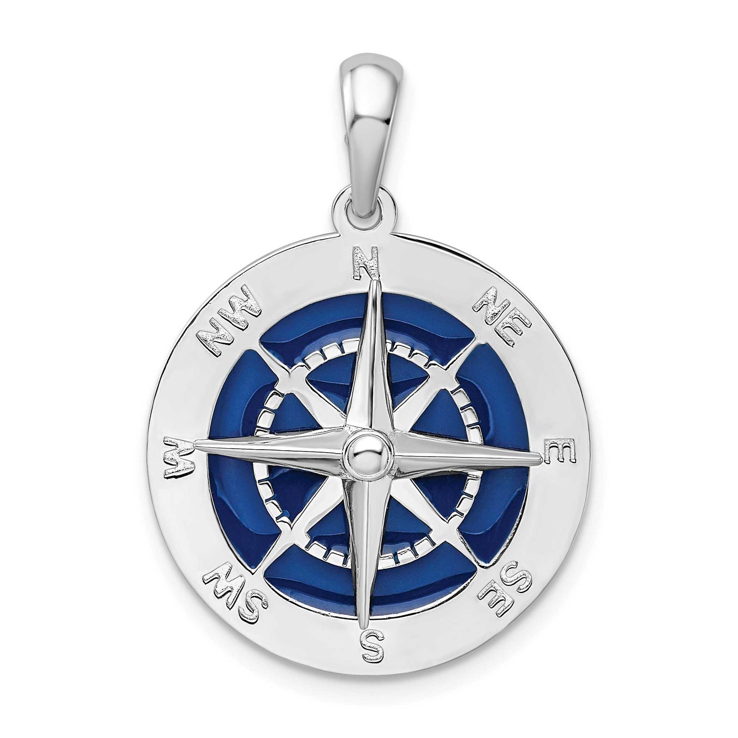 De-Ani Polished Enameled Large Compass Pendant Sterling Silver Rhodium-plated, QC9790, 637218184217