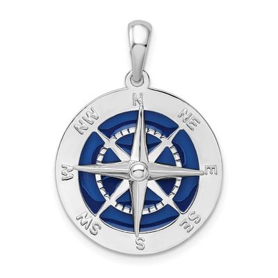 De-Ani Polished Enameled Large Compass Pendant Sterling Silver Rhodium-plated, QC9790, 637218184217