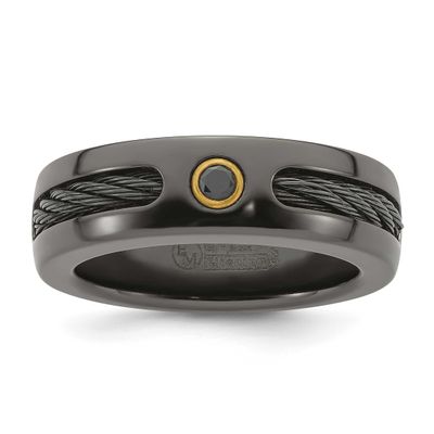 Edward Mirell Black Ti Cable and Black Spinel with Bezel 7mm Band Sterling Silver, EMR231-11.5, 886
