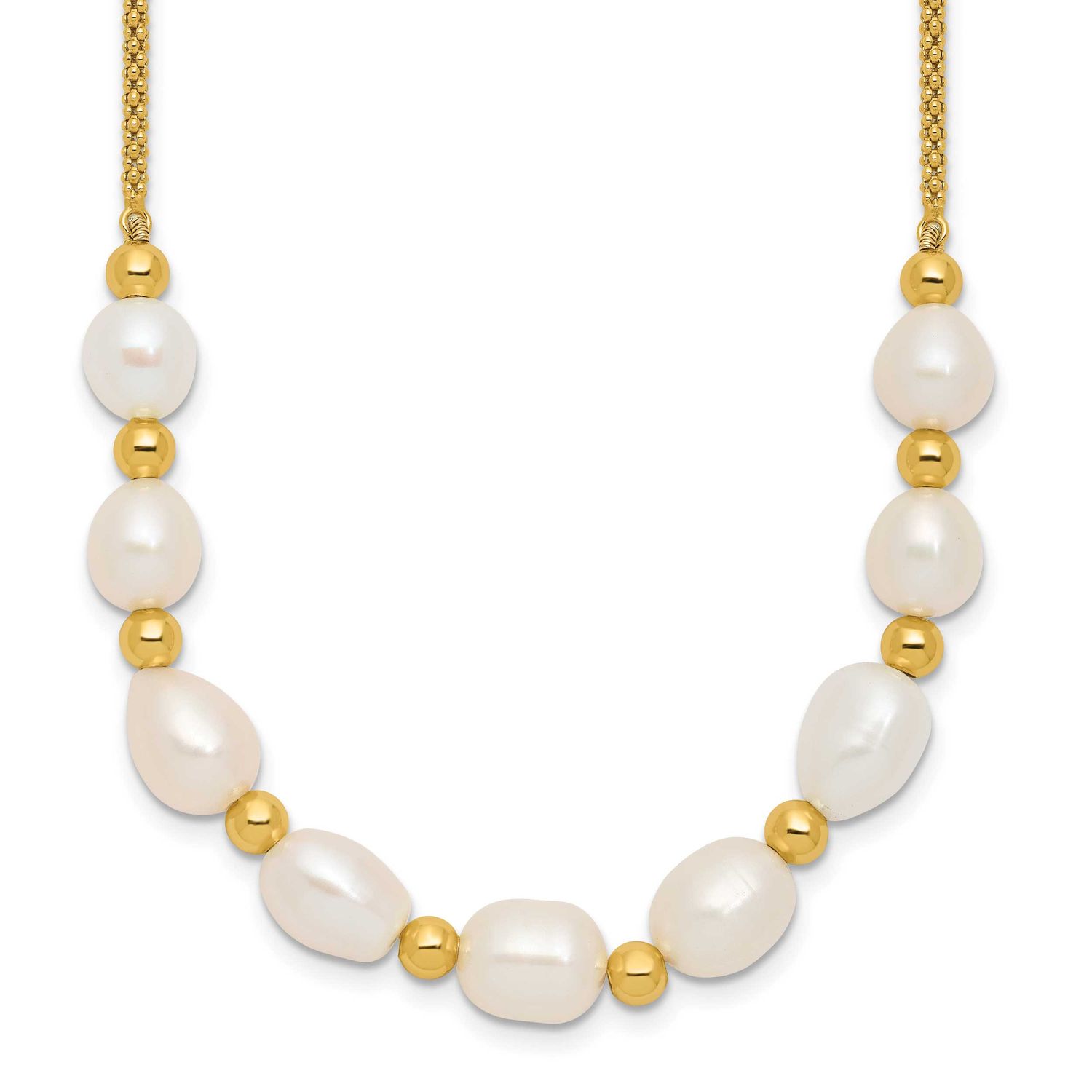 Gold-tone Beaded 7.75x8mm FWC Pearl 16in 2in Ext Necklace Sterling Silver, QH5850-16,