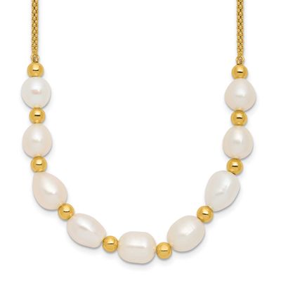 Gold-tone Beaded 7.75x8mm FWC Pearl 16in 2in Ext Necklace Sterling Silver, QH5850-16,