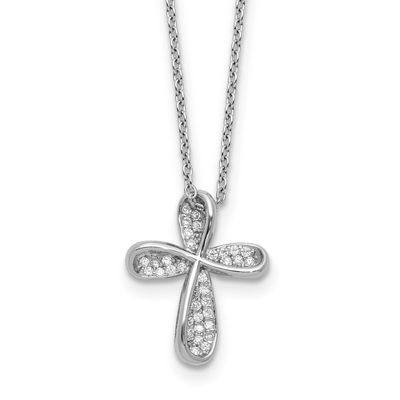 Cheryl M Polished CZ Cross with 2 Inch Extension Necklace Sterling Silver Rhodium-plated, QCM1753-1