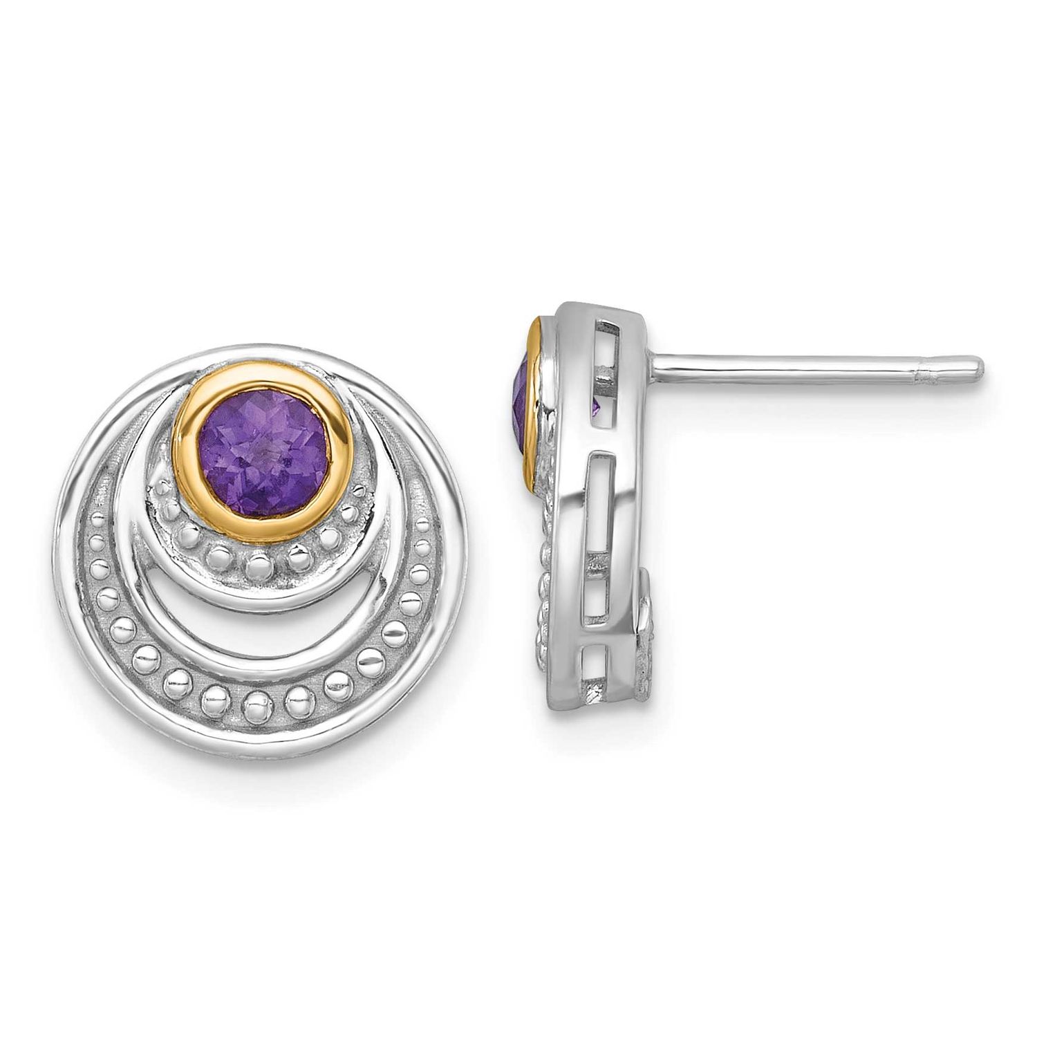Shey Couture with 14k Accent Round Amethyst Swirl Circle Post Earrings Sterling Silver Rhodium-plat
