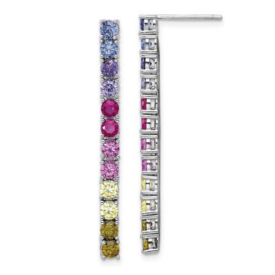 Cheryl M Polished Multicolor CZ Post Dangle Earrings Sterling Silver Rhodium-plated, QCM1786,