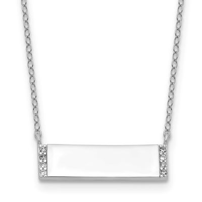 Cheryl M Polished CZ Bar Necklace Sterling Silver Rhodium-plated, QCM1792-18, 196904276204