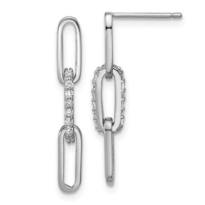 Cheryl M Polished CZ Paperclip Link Post Dangle Earrings Sterling Silver Rhodium-plated, QCM1751, 1