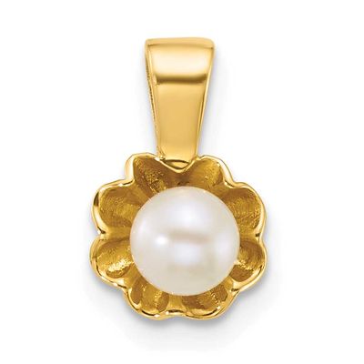 4-5mm White Button Freshwater Cultured Pearl Flower Pendant 14k Gold Polished, XF882,