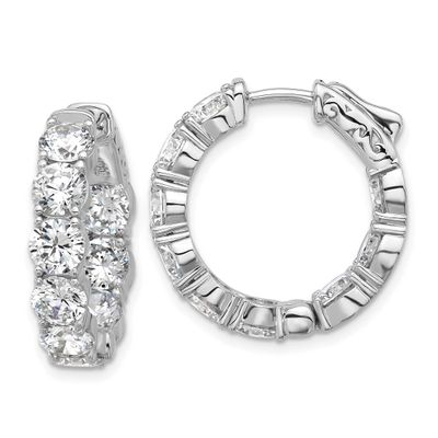4.75mm CZ 18 Stone In and Out Hinged Hoop Earrings Sterling Silver Rhodium-plated, QSH146, 19690434