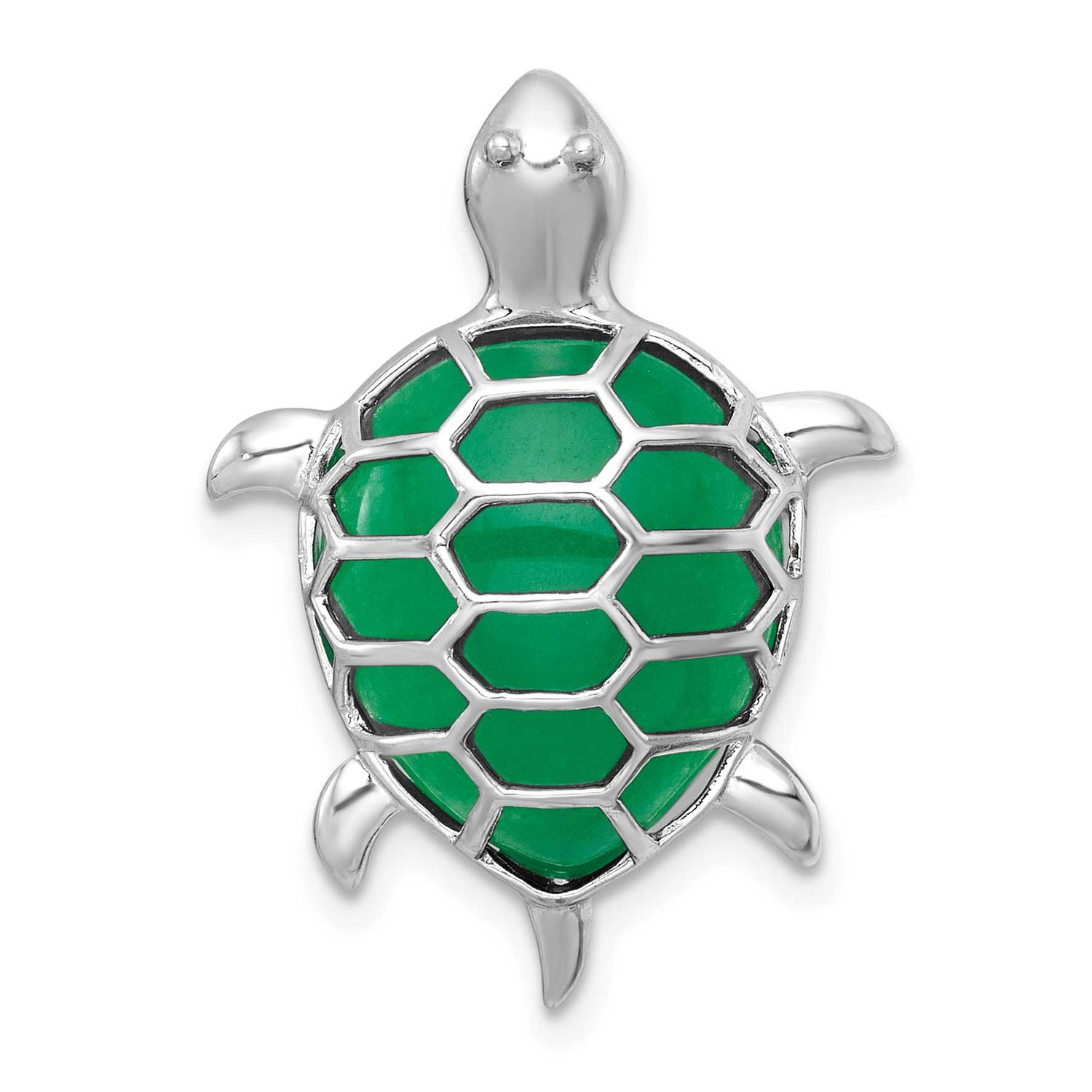 Polished Dyed Jade Quartz Turtle Chain Slide Pendant Sterling Silver Rhodium-plated, QC11594,