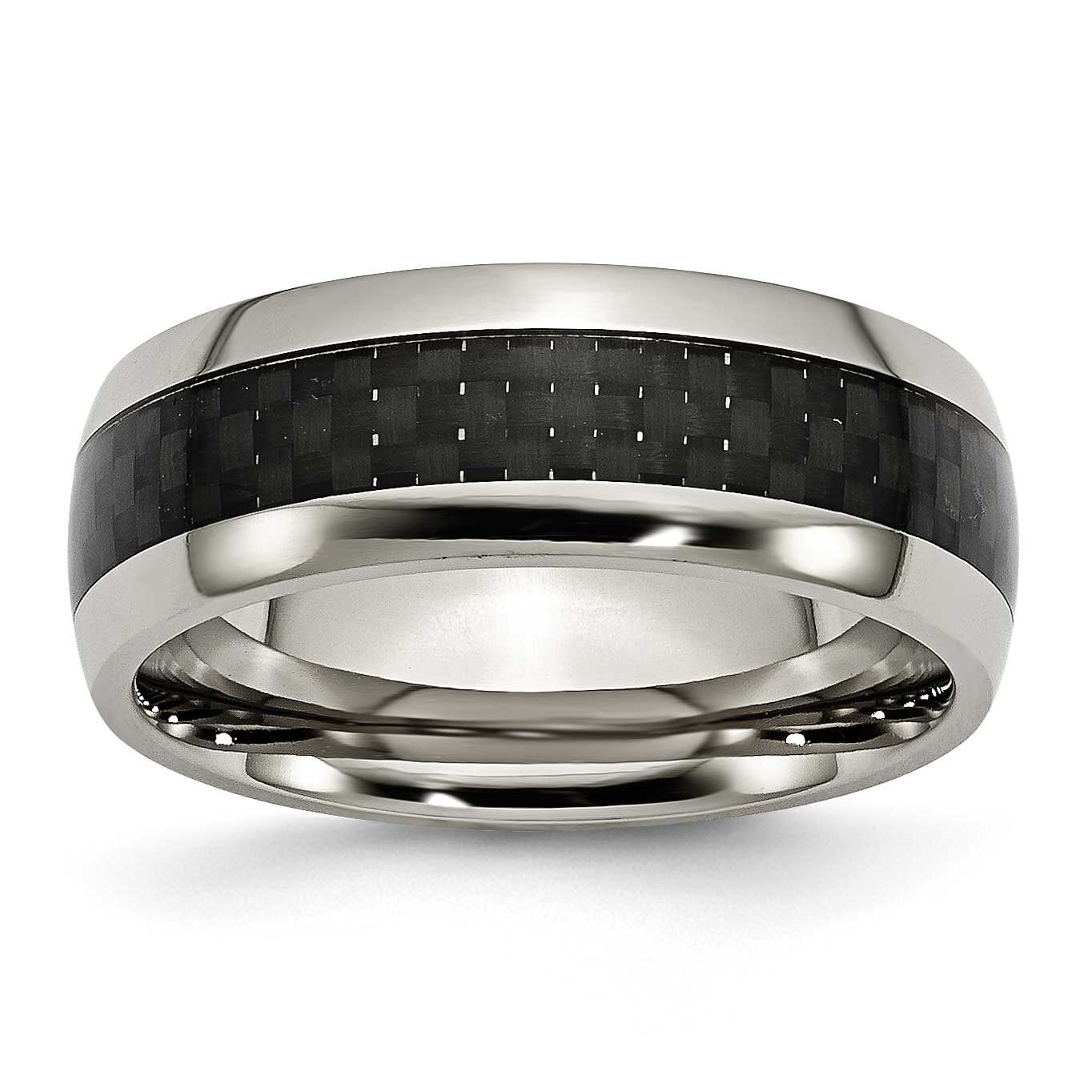 Black Carbon Fiber Inlay 8mm Band Titanium Polished, TB178-7.5, 883957789651