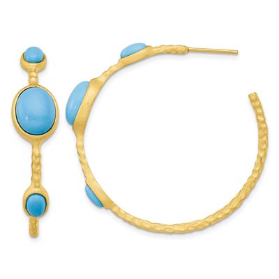 Cheryl M Brushed and Hammered Lab Created Turquoise Post C-Hoop Earrings Sterling Silver Gold-plate