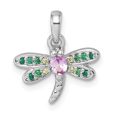 Multi Color CZ Dragonfly Pendant Sterling Silver Rhodium-plated, QG7237P,
