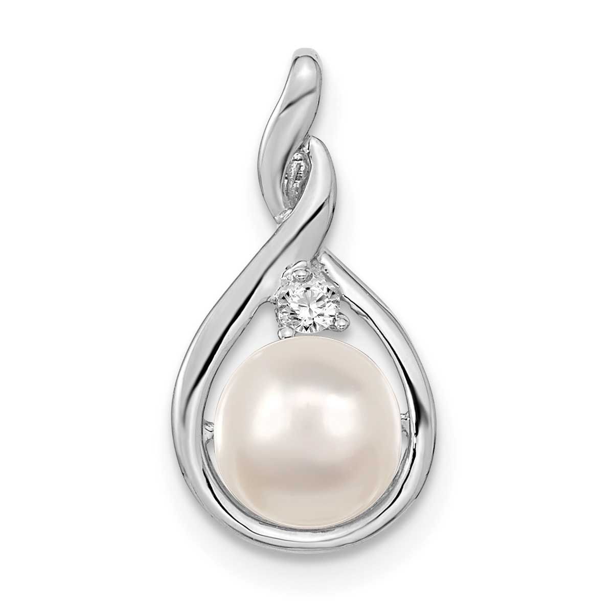 7mm Whtie Round FW Cultured Pearl VS Diamond Pendant 14k White Gold, XP246WPL/VS, 883957201498