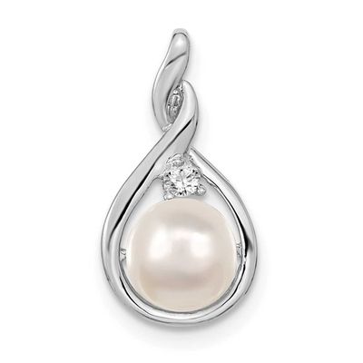 7mm Whtie Round FW Cultured Pearl VS Diamond Pendant 14k White Gold, XP246WPL/VS, 883957201498