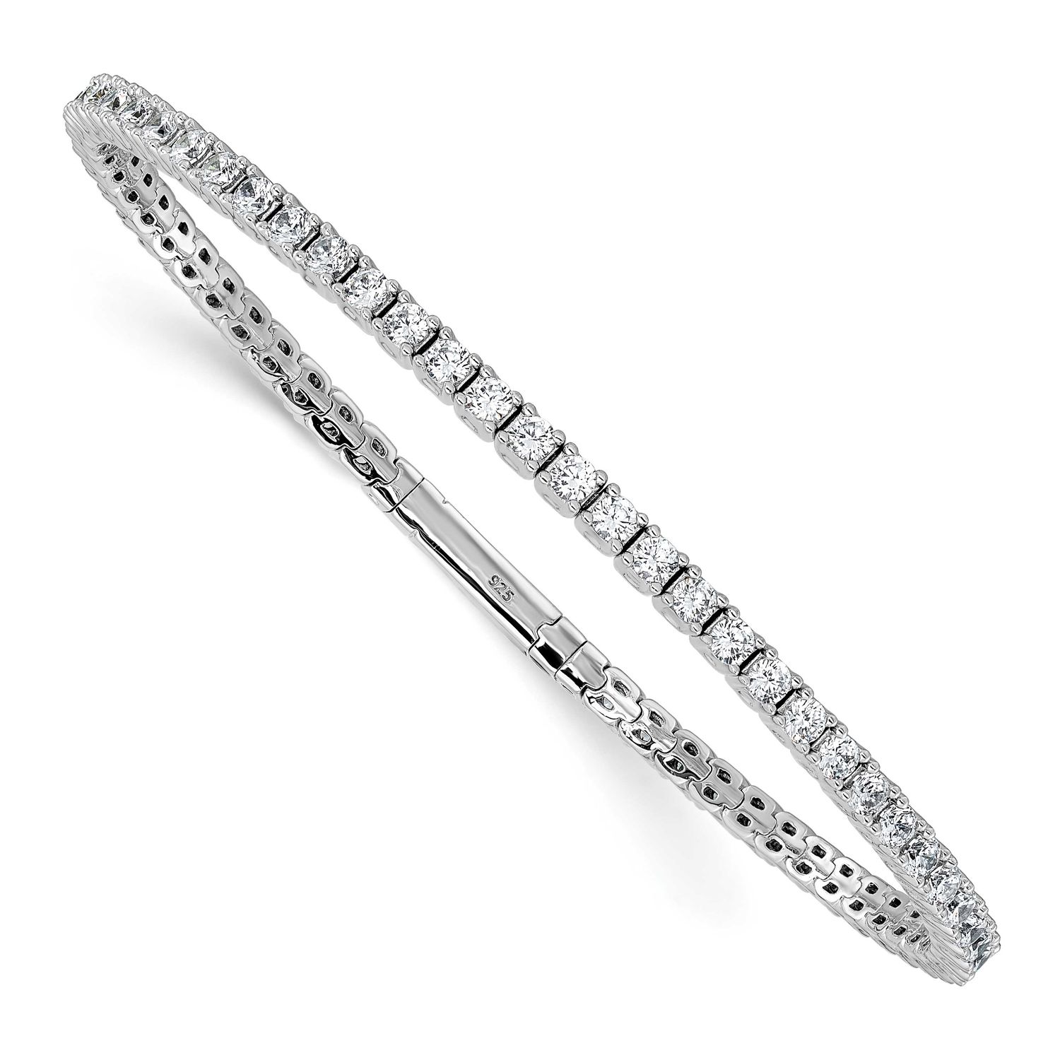 CZ 8in Flexible Bangle Bracelet Sterling Silver Rhodium-plated, QB1363-8, 196904313831