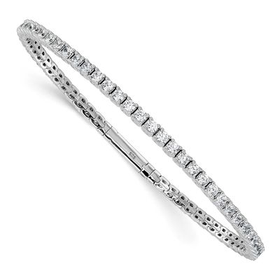 CZ 8in Flexible Bangle Bracelet Sterling Silver Rhodium-plated, QB1363-8, 196904313831