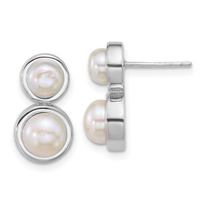 5-7mm White Button Freshwater Cultured Pearl Post Earrings Sterling Silver Rhodium-plated, QE18151,