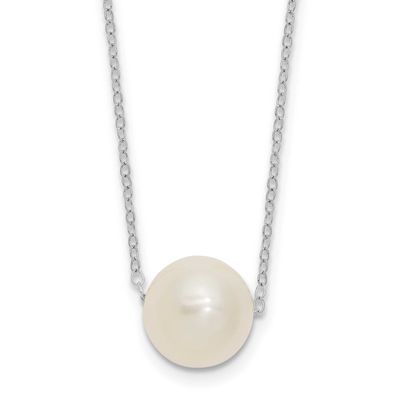 10-11mm White Near Round Freshwater Cultured Pearl 17 inch Necklace 14k White Gold, XFW681-17,