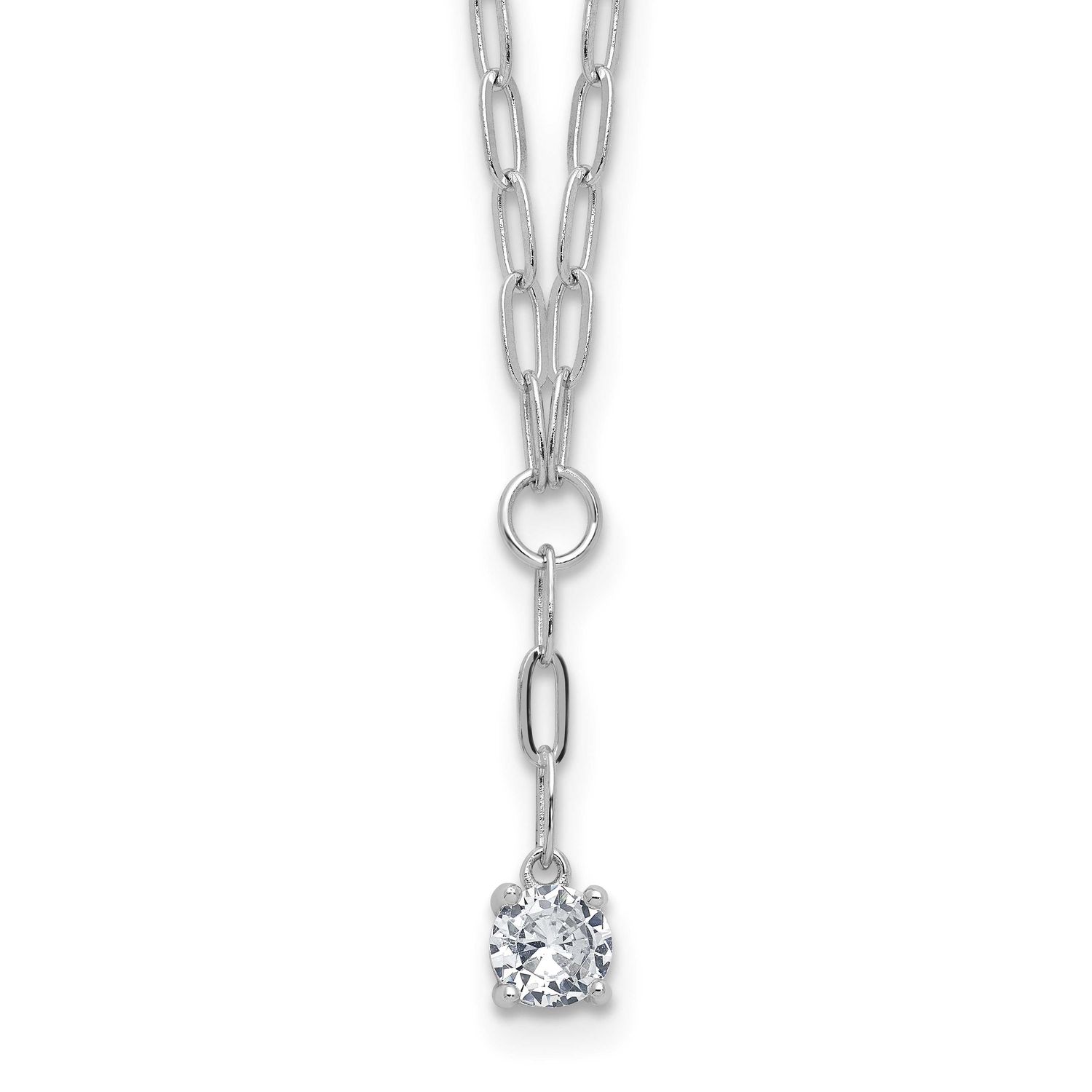Cheryl M Polished CZ Paperclip Link Lariat Necklace Sterling Silver Rhodium-plated, QCM1827-18, 196