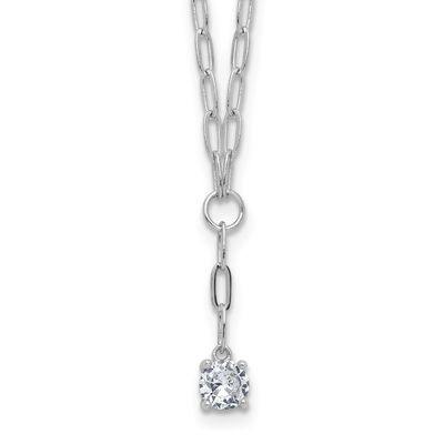 Cheryl M Polished CZ Paperclip Link Lariat Necklace Sterling Silver Rhodium-plated, QCM1827-18, 196