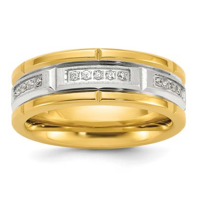 Brushed Center Yellow IP-plated CZ 8mm Band Titanium Polished, TB522-12.5, 196904298992