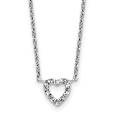 Cheryl M Polished CZ Open Heart 16 Inch with 2 Inch Extension Necklace Sterling Silver Rhodium-plat
