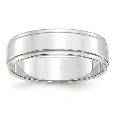 6mm Flat with Step Edge Wedding Band 14k White Gold, WFLE060-10.5, 886774507842