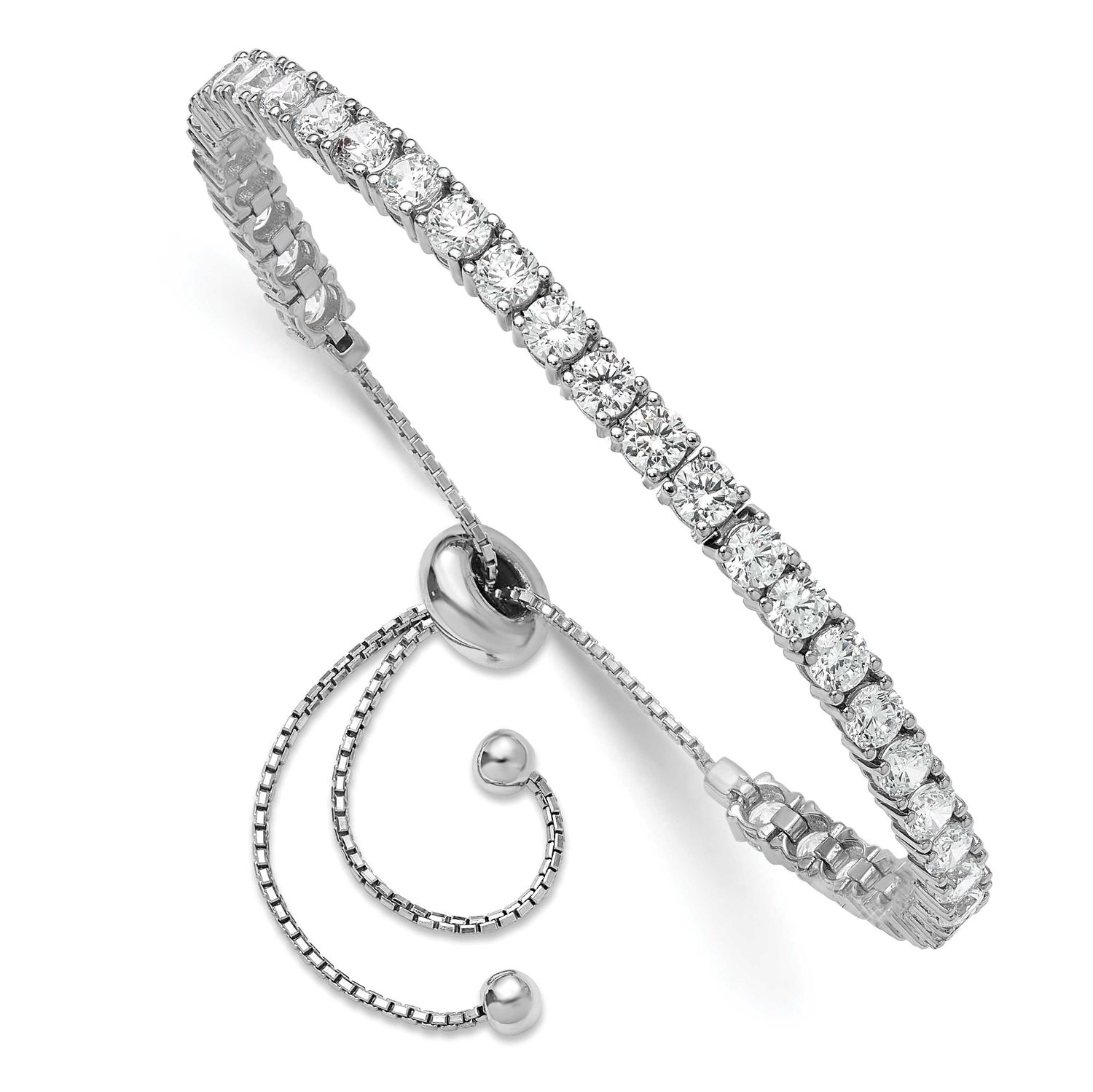 3.5mm CZ 35 Stone Adjustable Bracelet Sterling Silver Rhodium-plated, QSH182, 196904313800