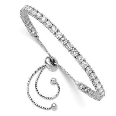 3.5mm CZ 35 Stone Adjustable Bracelet Sterling Silver Rhodium-plated, QSH182, 196904313800