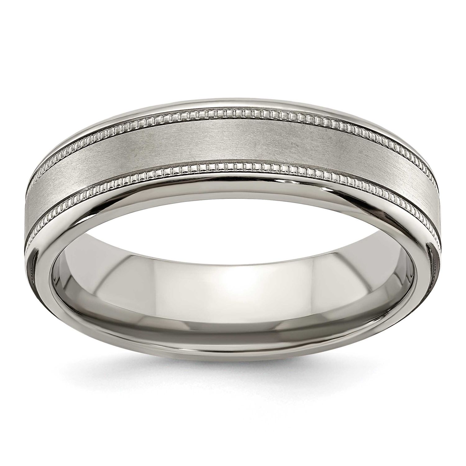 Edward Mirell Polished Flat Milgrain 6mm Band Titanium Brushed, EMR145-6MM-6.5,