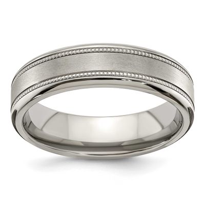 Edward Mirell Polished Flat Milgrain 6mm Band Titanium Brushed, EMR145-6MM-6.5,