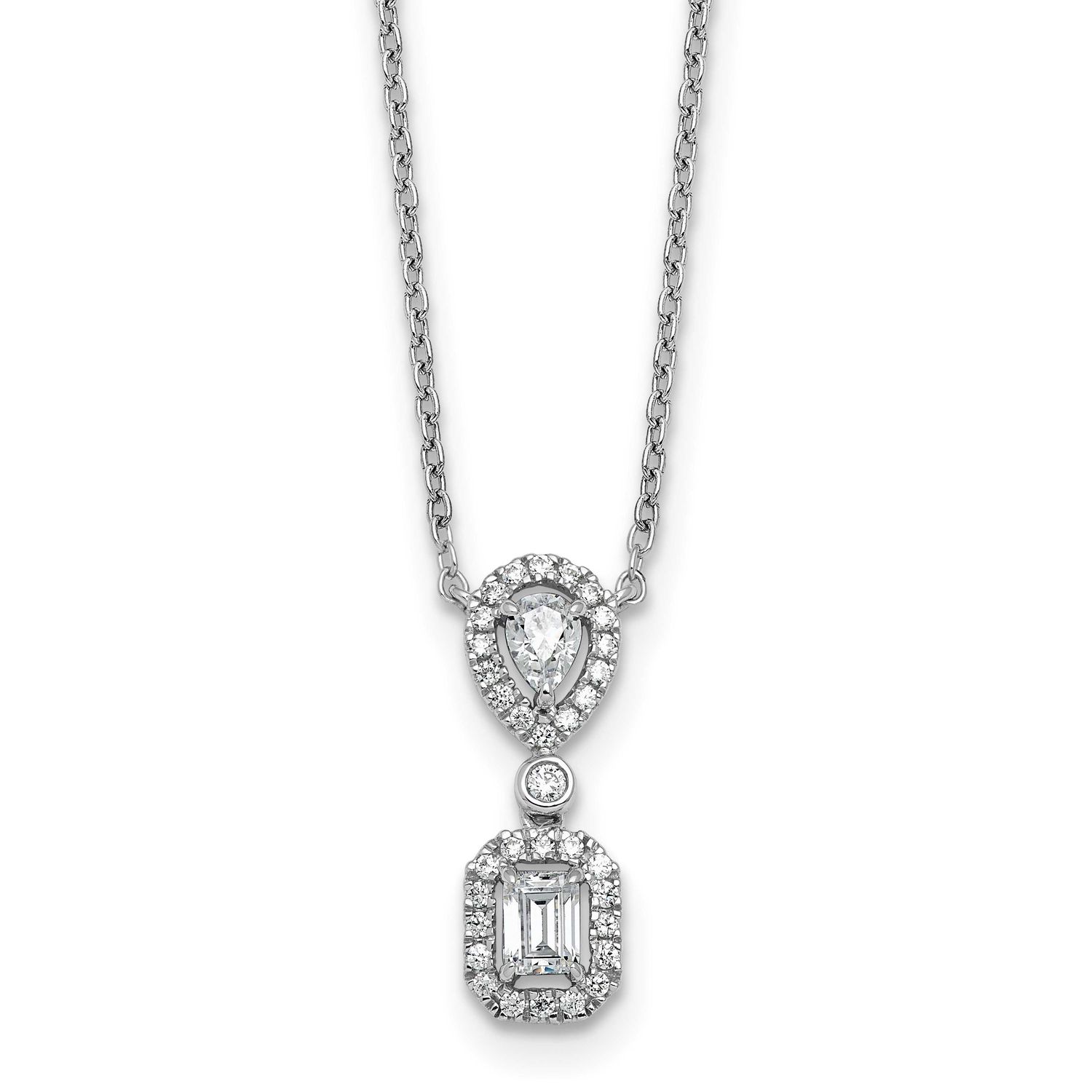 Lab Grown Diamond VS/SI FGH 2-stone Halo Necklace 14k White Gold, PM10510-050-WLG,