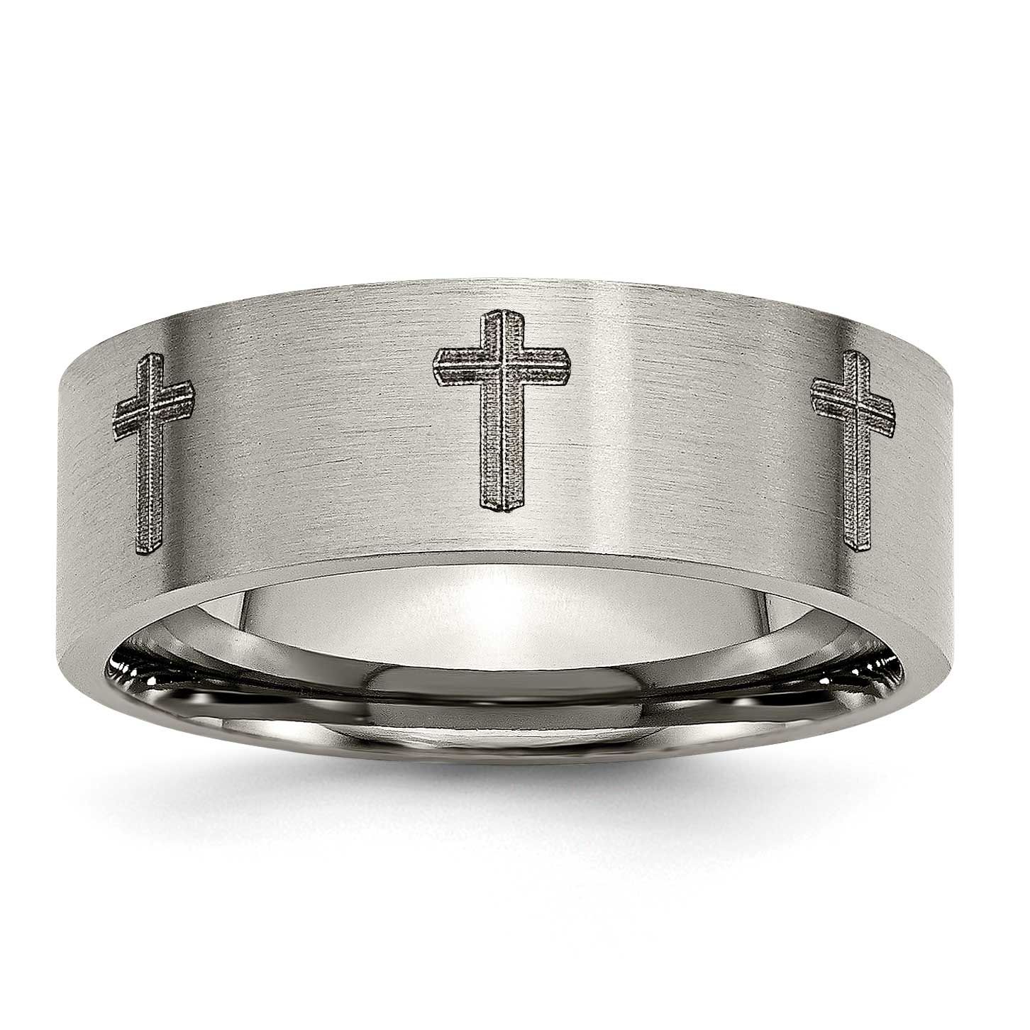 Cross Laser Design 8mm Flat Band Titanium Brushed, TB33D-7, 886774058832