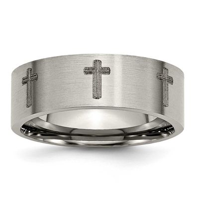 Cross Laser Design 8mm Flat Band Titanium Brushed, TB33D-7, 886774058832