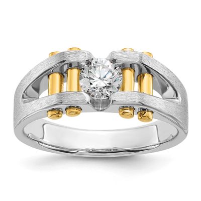 IBGoodman Men&#39;s Polished Satin and Cut-Out 3/8 Carat Lab Grown Diamond Solitaire Ring 14k Two-tone