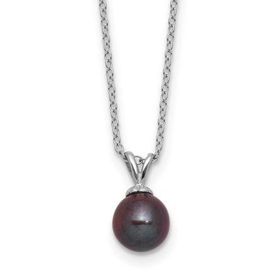 7-7.5mm Round Black Freshwater Cultured Pearl 17 inch Necklace Sterling Silver Rhodium-plated, QH54