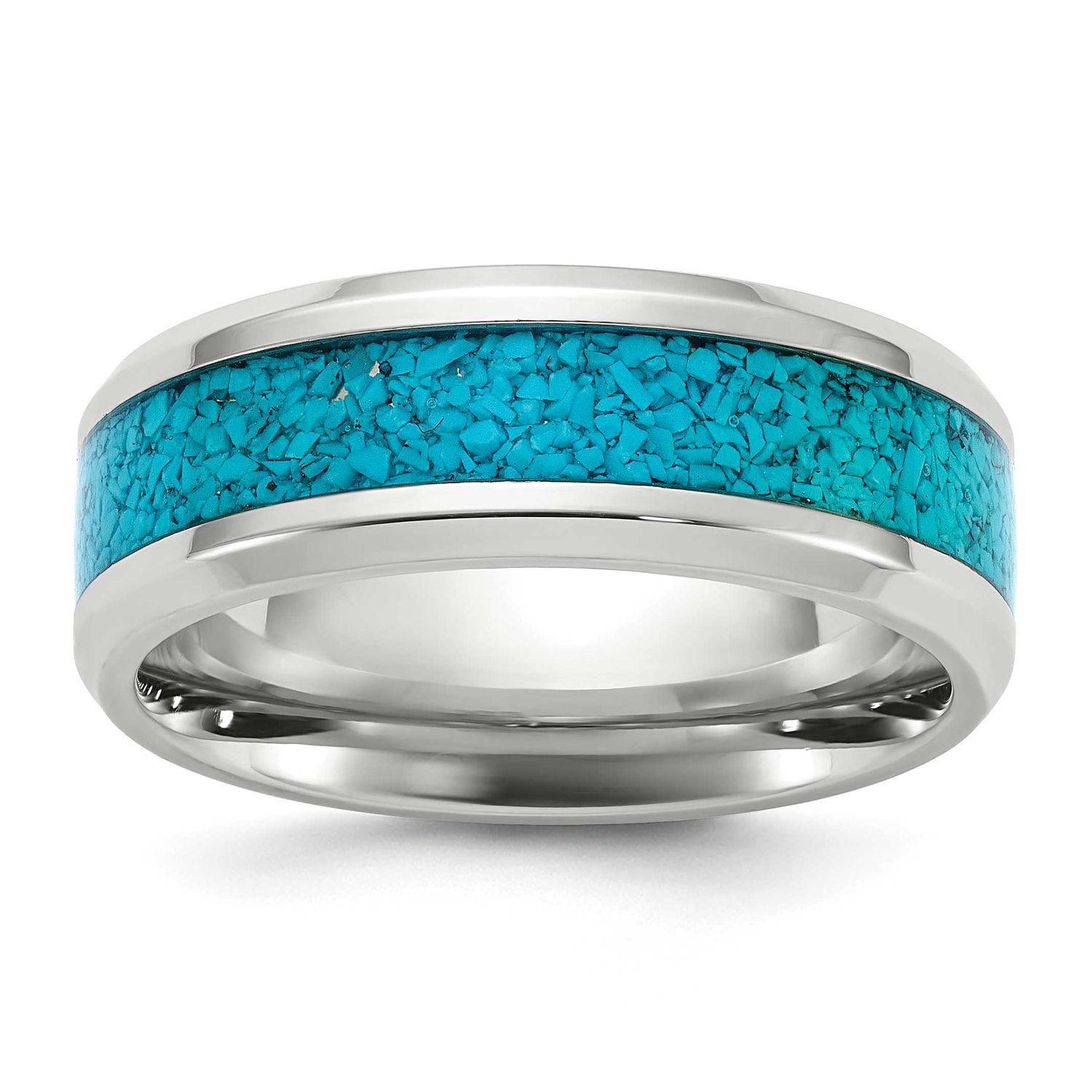 Turquoise Inlay 8mm Band Stainless Steel Polished, SR759-8, 196904256053