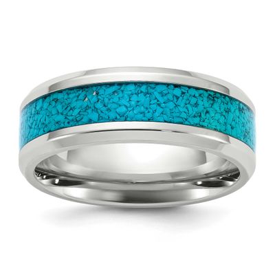 Turquoise Inlay 8mm Band Stainless Steel Polished, SR759-8, 196904256053