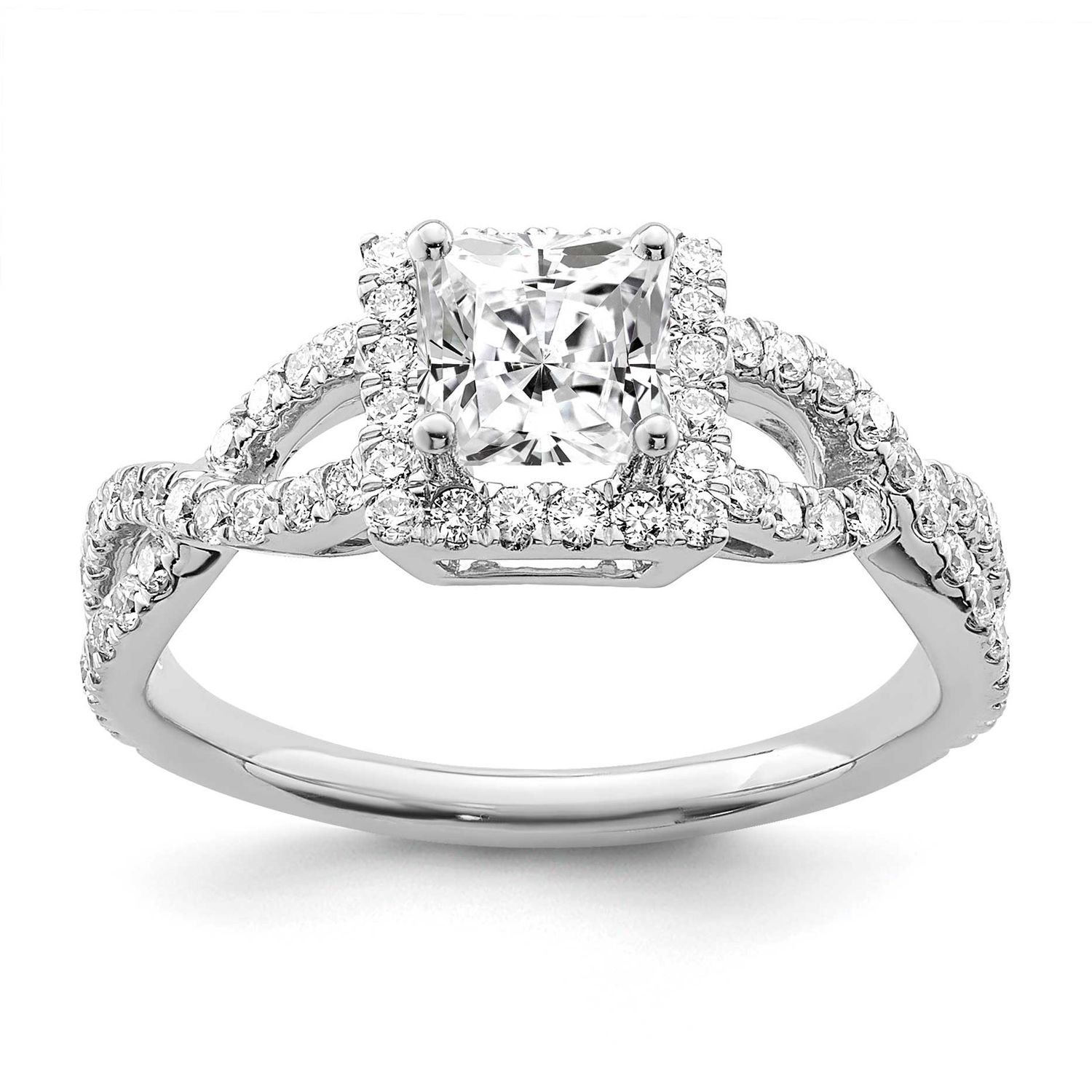 True Origin 1/2 carat Lab Grown Diamond VS/SI D E F Semi Mount Princess Halo Engagement Ring 14k Wh