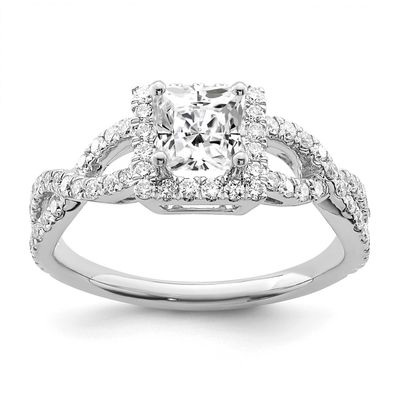 True Origin 1/2 carat Lab Grown Diamond VS/SI D E F Semi Mount Princess Halo Engagement Ring 14k Wh