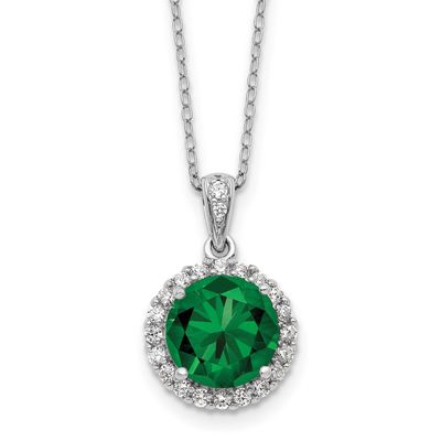 Cheryl M Polished Green and White CZ Halo Circle 16 Inch with 2 Inch Extension Necklace Sterling Si