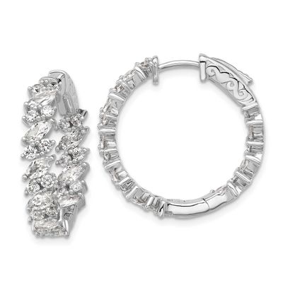CZ 54 Stone In and Out Hinged Hoop Earrings Sterling Silver Rhodium-plated, QSH138, 196904346532